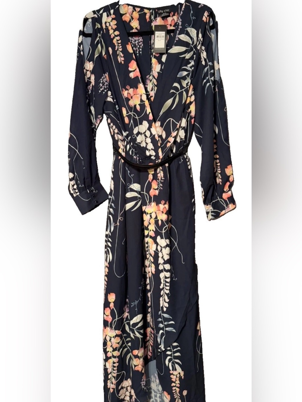 City Chic Hothouse Vine Maxi Dress M 18 NWT Floral Cold Shoulder Belted